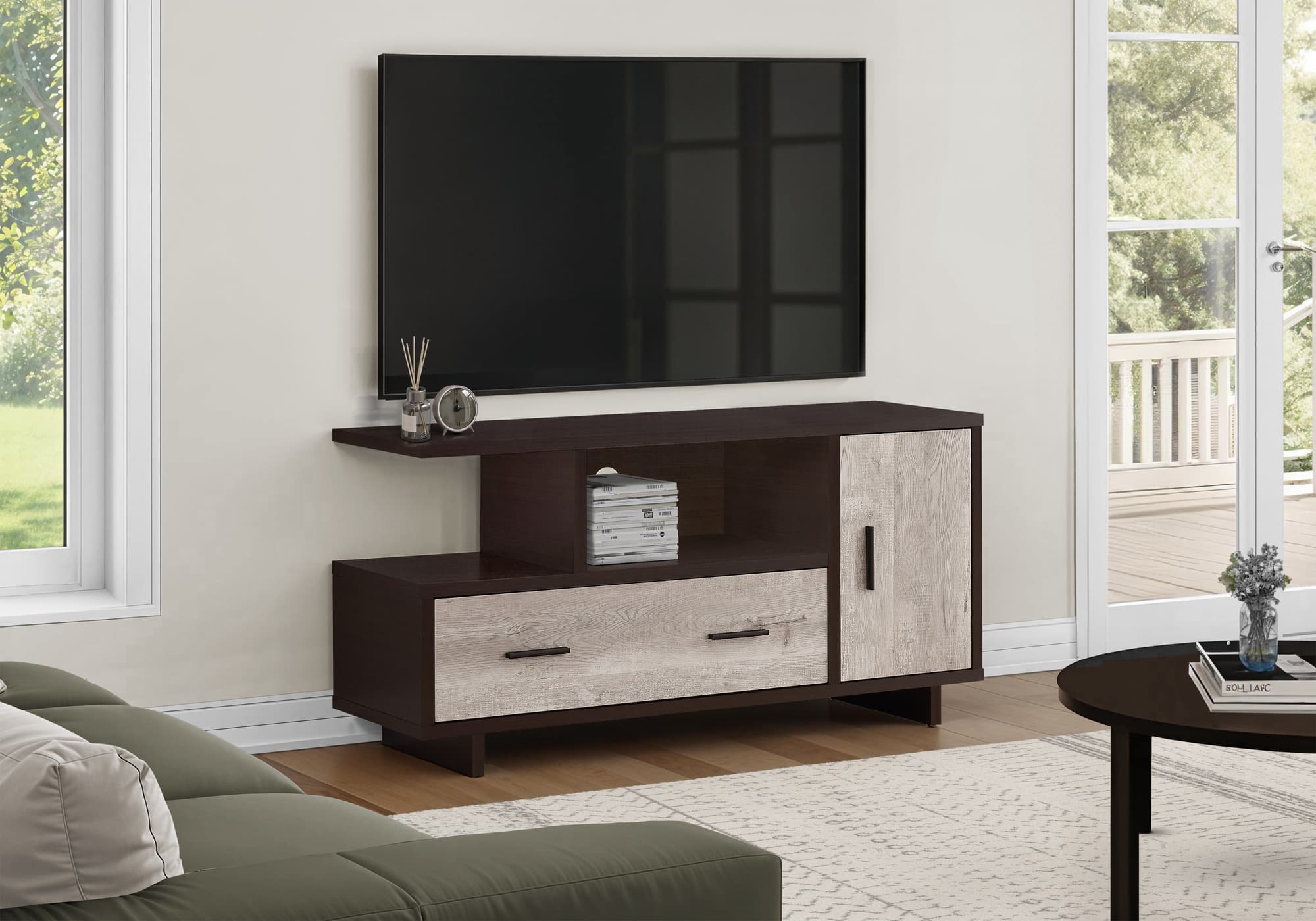 APRILSOUL - Tv Stand 48 Inch Console Media Entertainment Center Storage Cabinet Drawers Living Room Brown Laminate Contemporary - Espresso