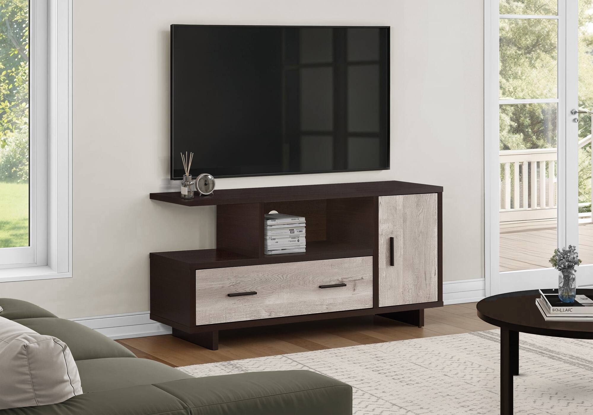 APRILSOUL - Tv Stand 48 Inch Console Media Entertainment Center Storage Cabinet Drawers Living Room Brown Laminate Contemporary - Espresso