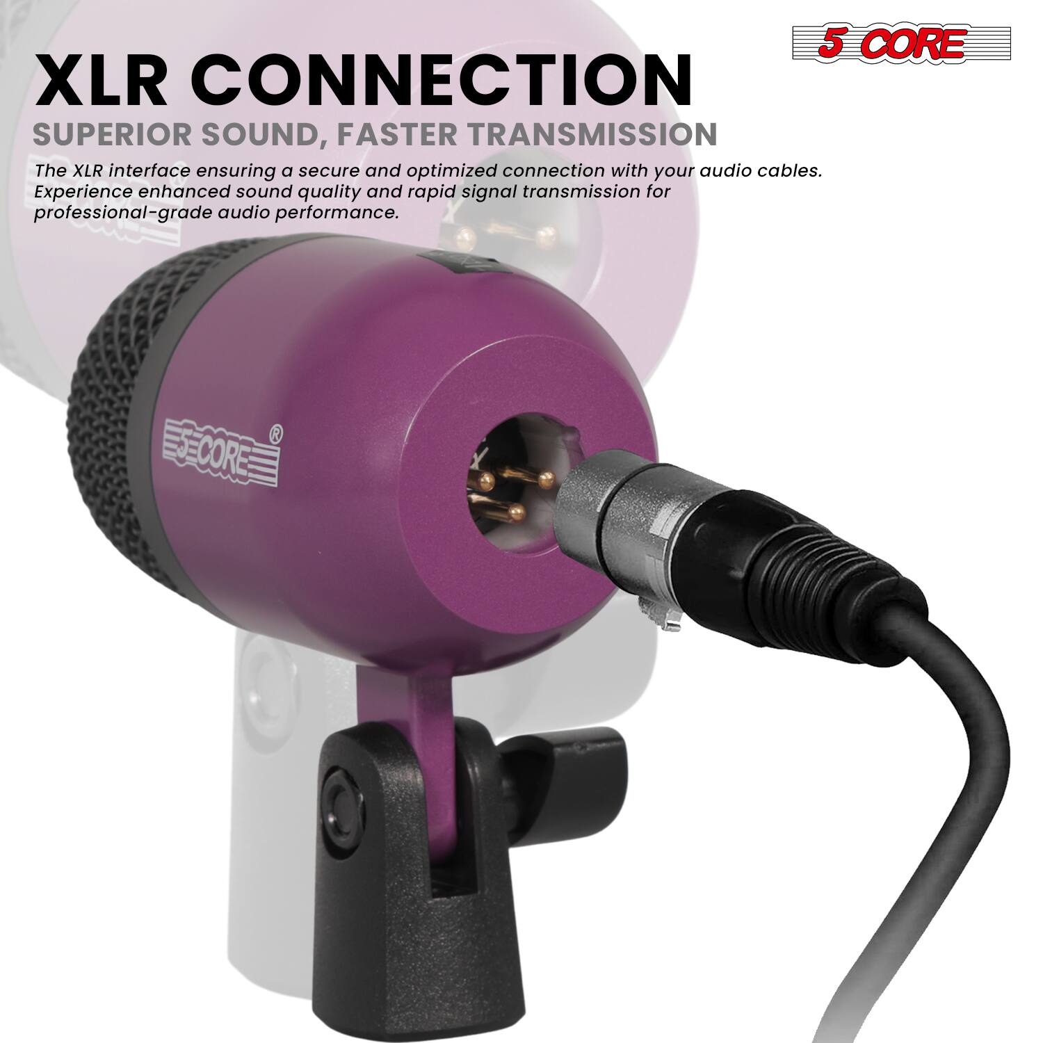 **XLR CONNECTION**  
**SUPERIOR SOUND, FASTER TRANSMISSION**  

The XLR interface ensuring a secure and optimized connection with your audio cables. Experience enhanced sound quality and rapid signal transmission for professional-grade audio performance.  

**5 CORE**