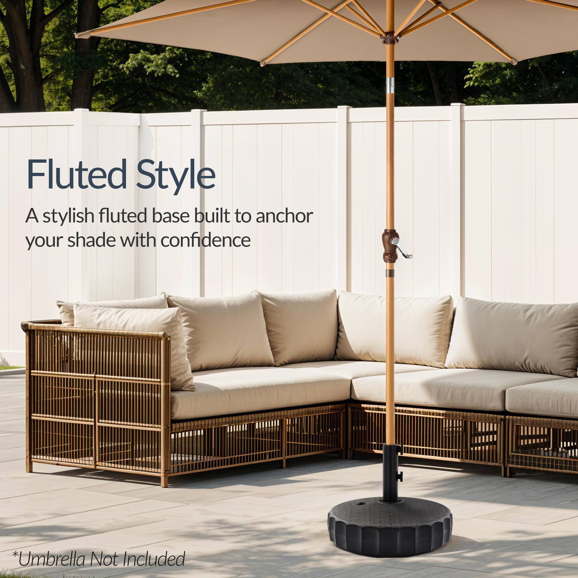 Fluted Style  
A stylish fluted base built to anchor your shade with confidence  

*Umbrella Not Included