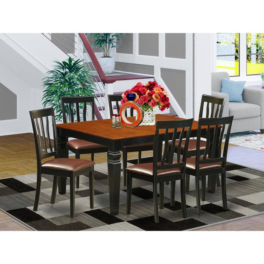 Back. East West Furniture - 7 Pc Kitchen table set with a Dining Table and 6 Leather Kitchen Chairs in Black - Black & Cherry.