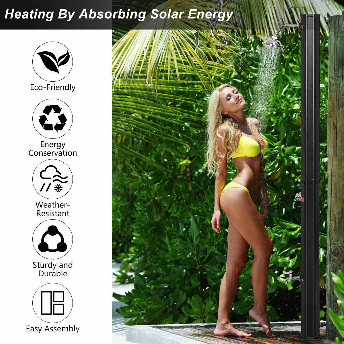 Alt View 2. Costway - Costway 9.3 Gallon Outdoor Solar Heating Shower 7.2Ft Adjustable Shower Head W/Base - Black.