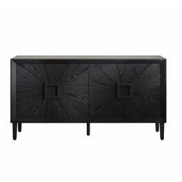 Boyel Living - Sixty Inch Farmhouse Credenza with Sunburst Doors Adjustable Shelves Heavy Duty TV Stand - Black