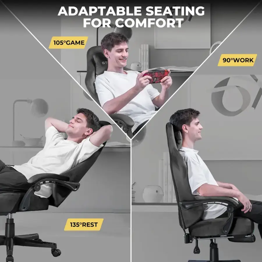 Adaptable Seating for Comfort: 105-Game GT, 90-Work, 135-Rest
