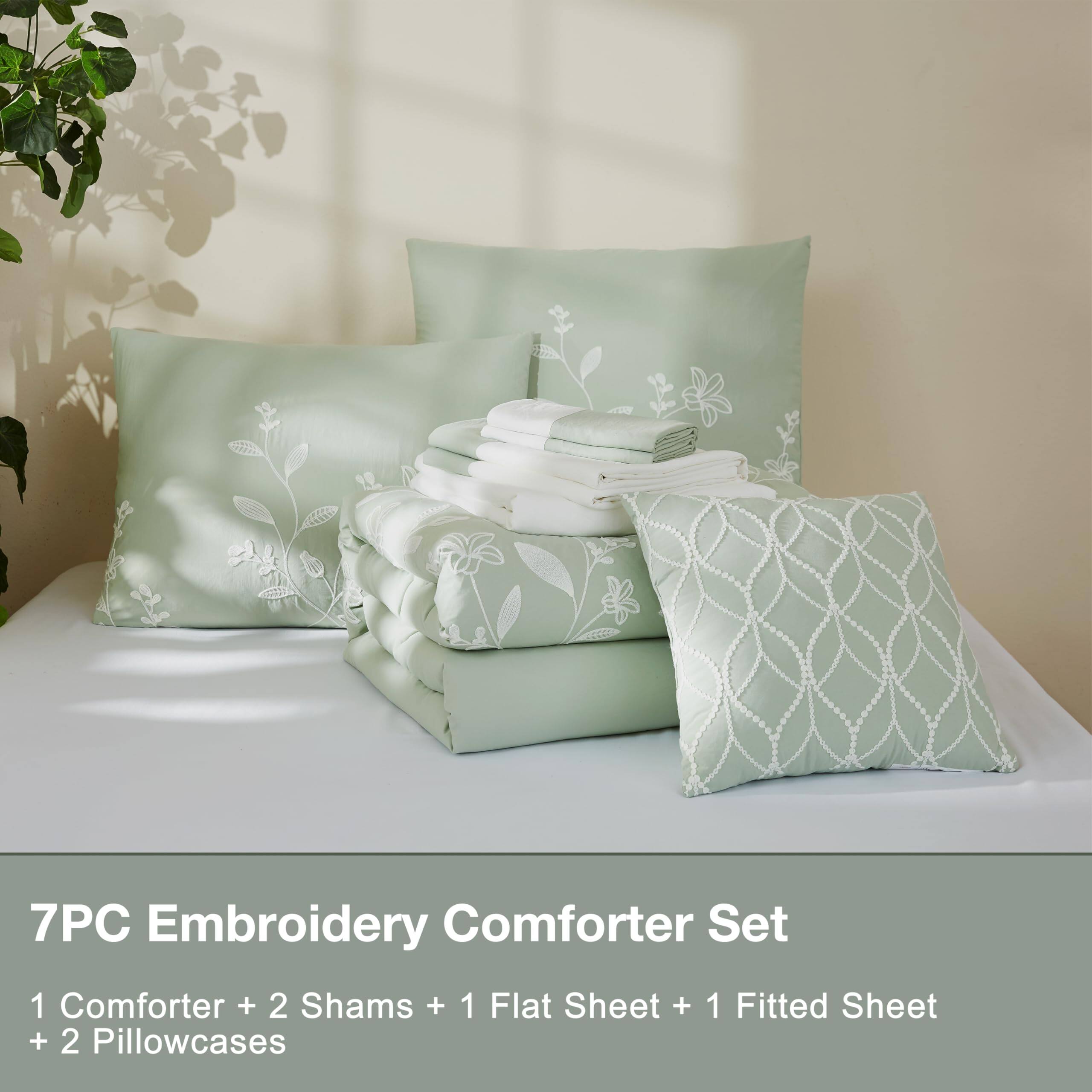 7PC Embroidery Comforter Set

1 Comforter + 2 Shams + 1 Flat Sheet + 1 Fitted Sheet + 2 Pillowcases