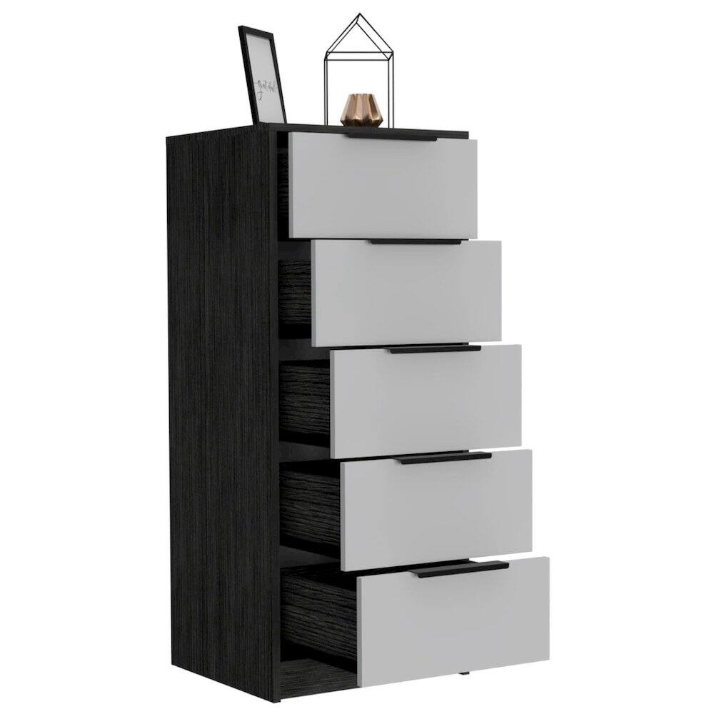 Alt View 1. TuHome - Kaia Five Drawer Dresser Smokey Oak / White MDF - White.