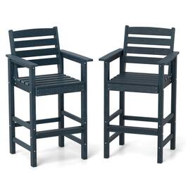 Pefilos - Patio HDPE Adirondack Bar Chairs Set of 2 with Wide Armrests, Seating & Patio Chair for Outdoor as Garden, Yard, Navy - Blue