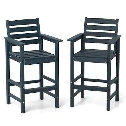 Front. Pefilos - Patio HDPE Adirondack Bar Chairs Set of 2 with Wide Armrests, Seating & Patio Chair for Outdoor as Garden, Yard, Navy - Blue.
