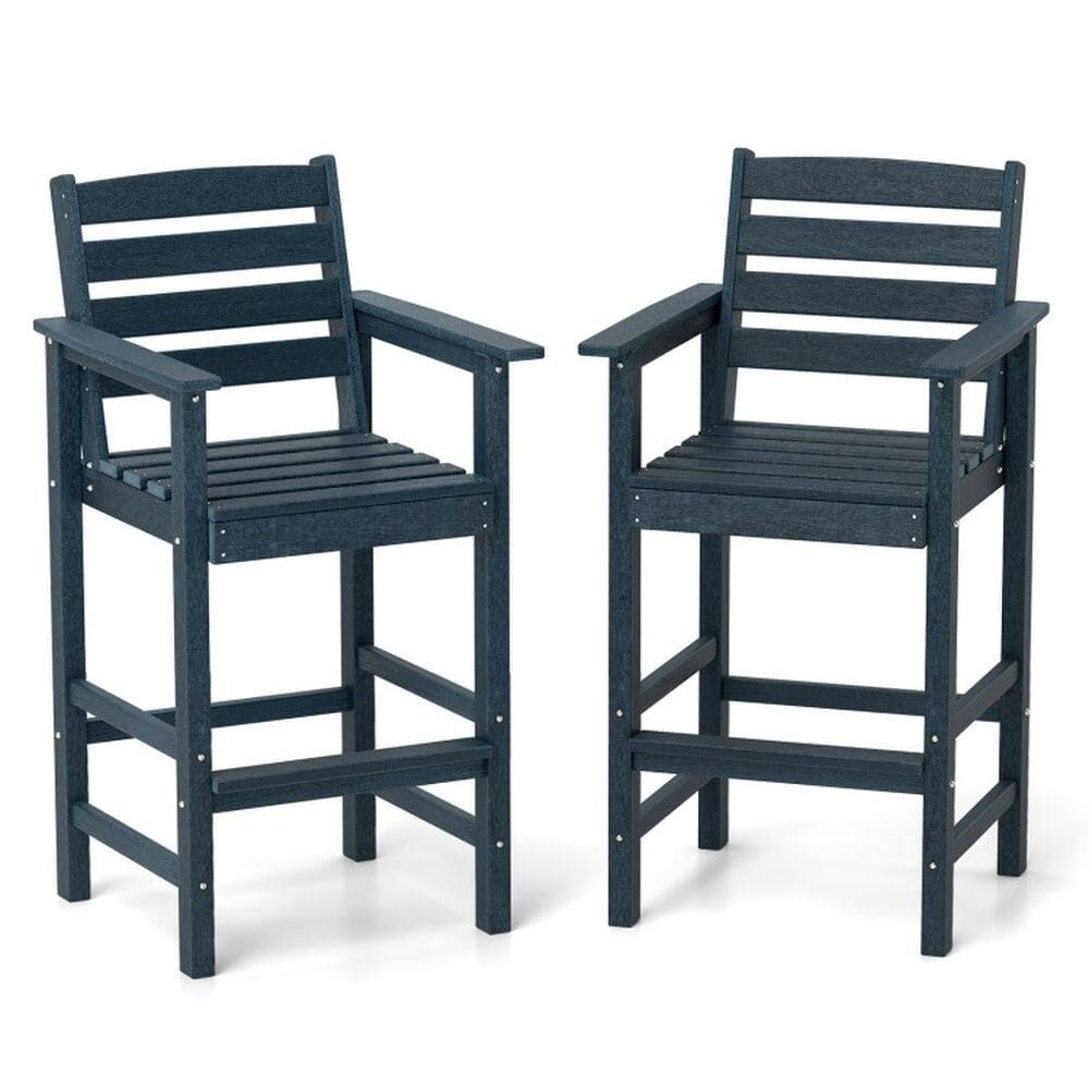 Front. Pefilos - Patio HDPE Adirondack Bar Chairs Set of 2 with Wide Armrests, Seating & Patio Chair for Outdoor as Garden, Yard, Navy - Blue.