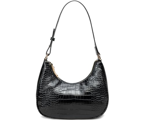 Front. DORLUKFU - Crescent Shoulder Bags for Women Cute Hobo Tote Handbag Under the Arm Purses Mini Clutch Purse with Zipper Closure - Crocodile&black.