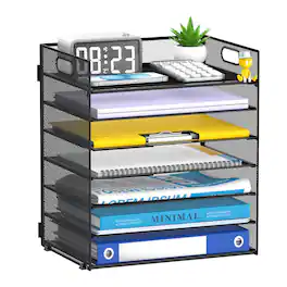 Dapper Styles - 7-tier Paper Organizer For Desk Letter Tray With Handle Mesh File Workspace Organizers Sorter Office Home S - Black