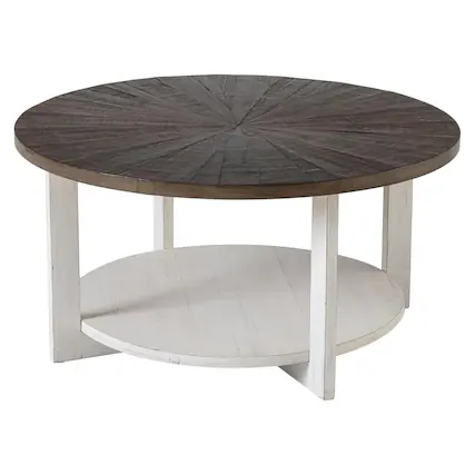 Front. COZAYH - COZAYH Rustic Farmhouse Large Round Wood Coffee Table with Storage Shelf, Brown - White & Brown.
