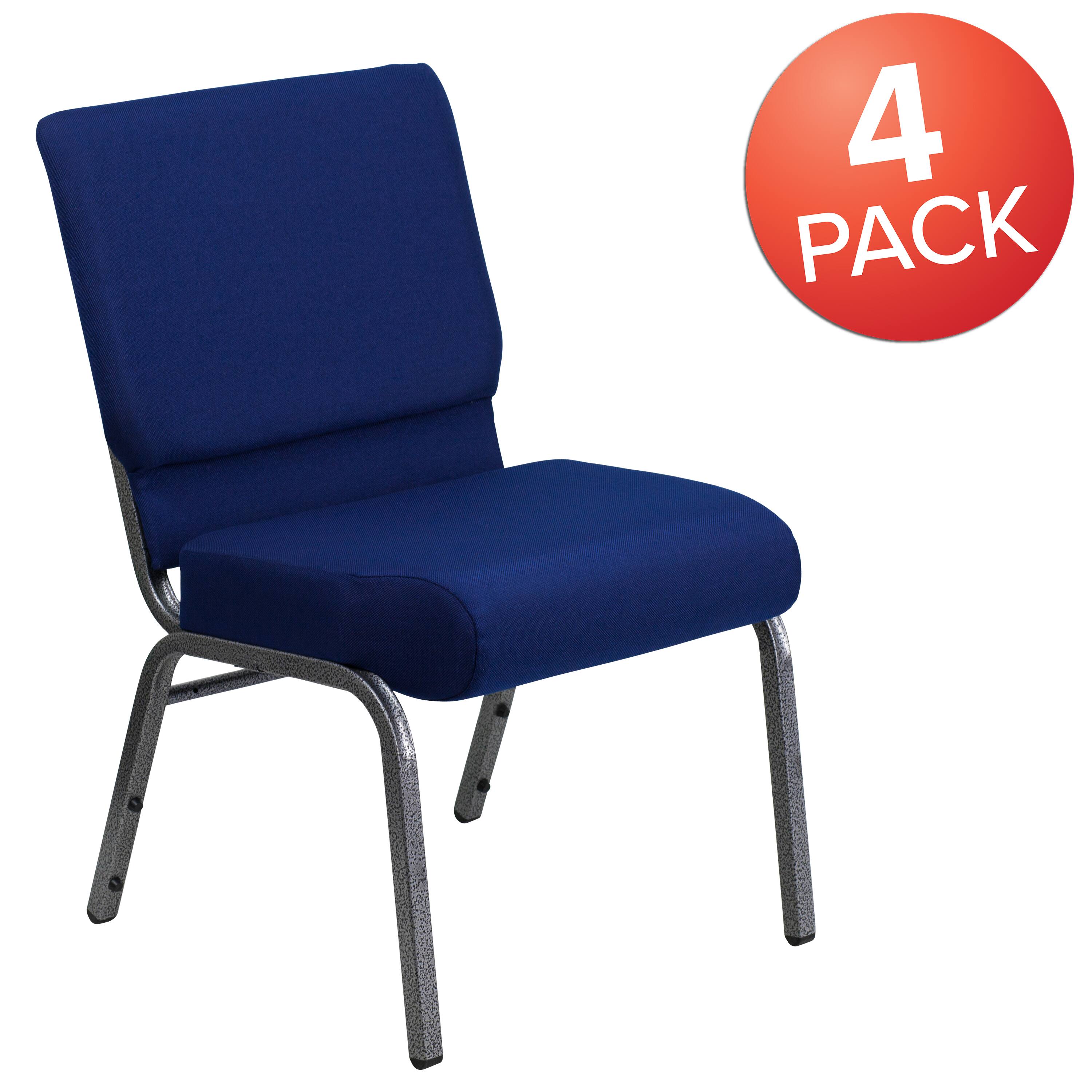 Alt View 1. Emma + Oliver - 4 Pack 21''W Stacking Church Chair - Navy Blue Fabric/Silver Vein Frame.