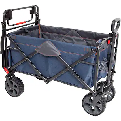 Front. Mac Sports - Mac Sports Collapsible Folding Heavy Duty Push Pull Utility Cart Wagon, Blue - Denim Blue.