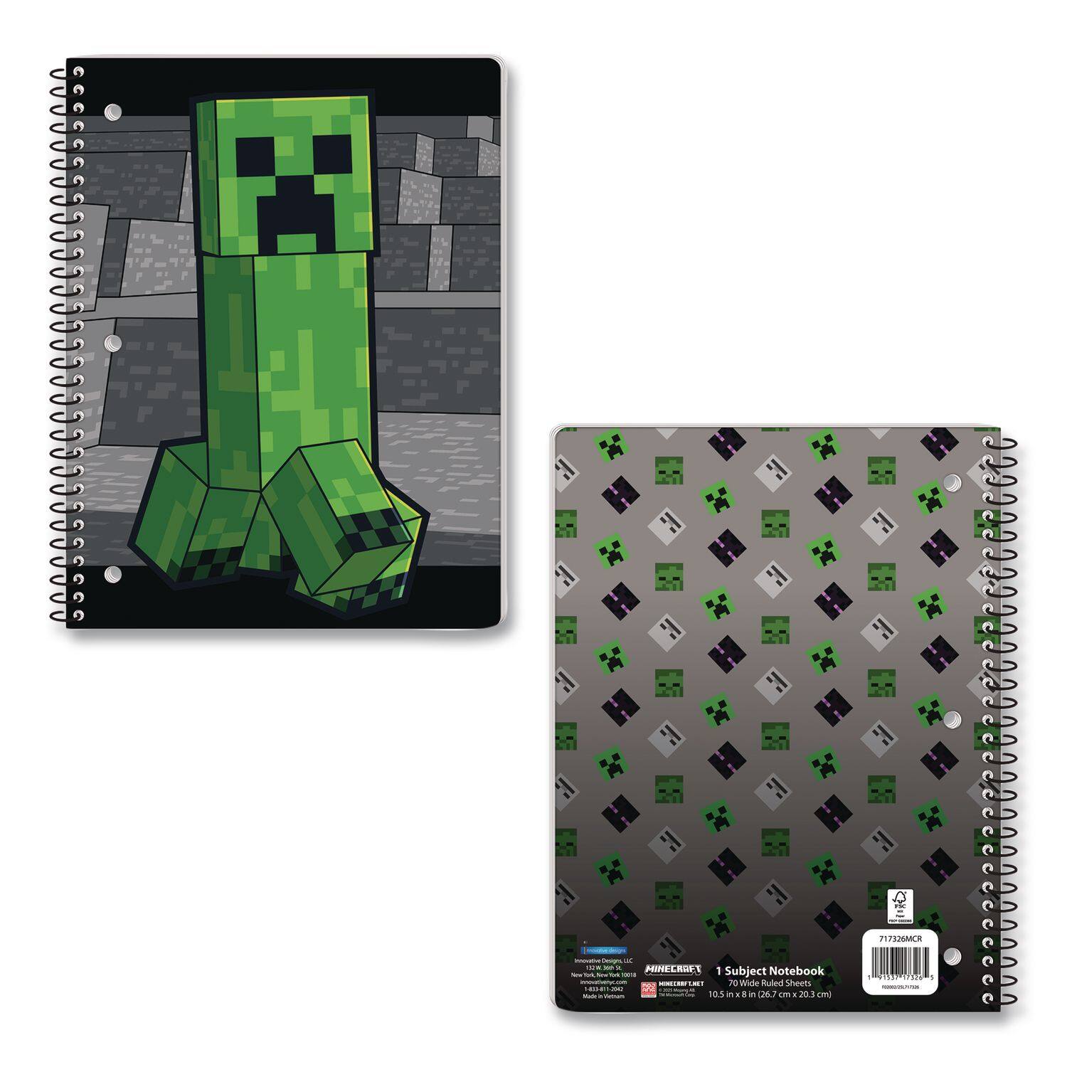 - MINECRAFT
- 1 Subject Notebook
- 10 Wide Ruled Sheets
- 10.5 in x 8 in (26.7 cm x 20.3 cm)