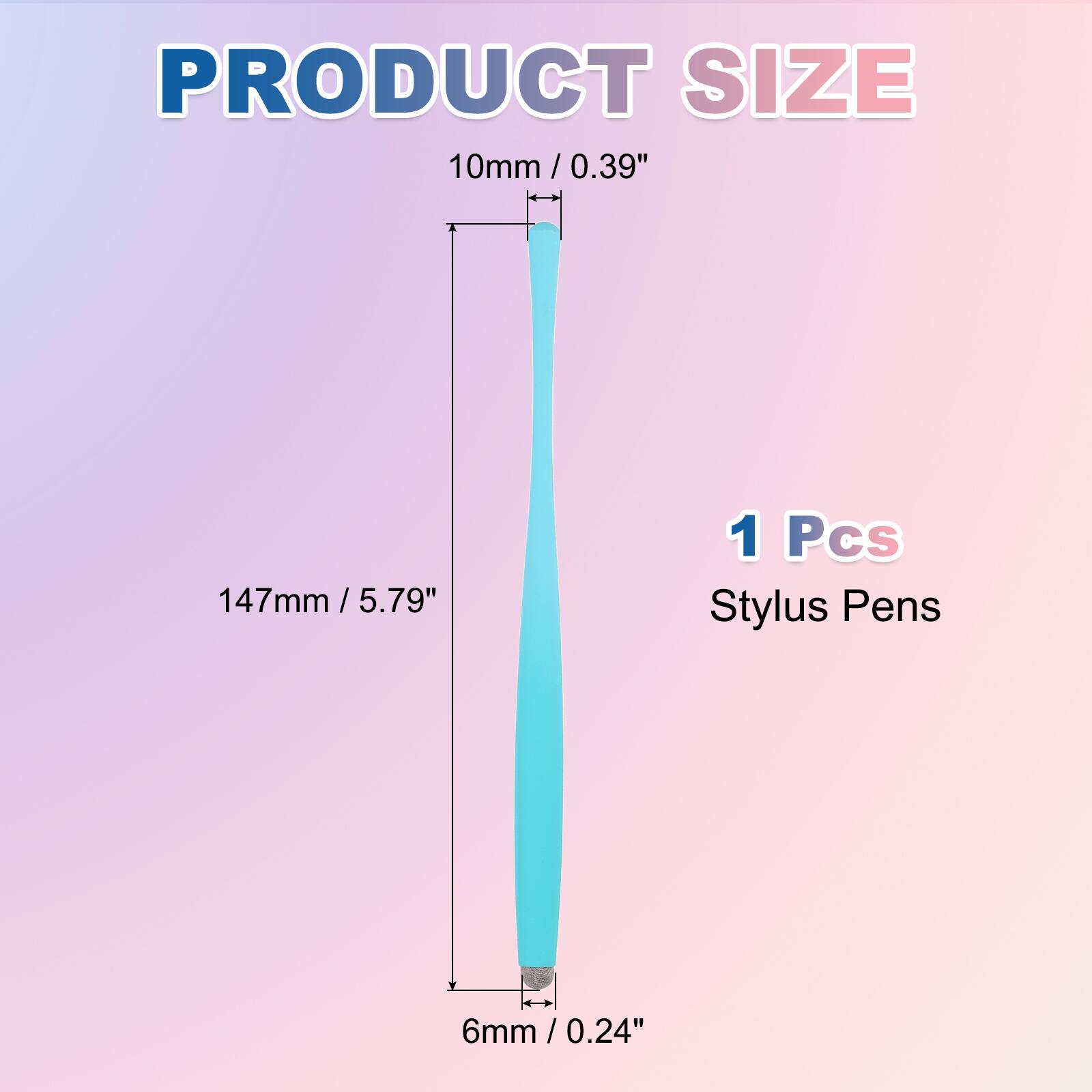 PRODUCT SIZE

10mm / 0.39"  
147mm / 5.79"  
6mm / 0.24"

1 Pcs Stylus Pens