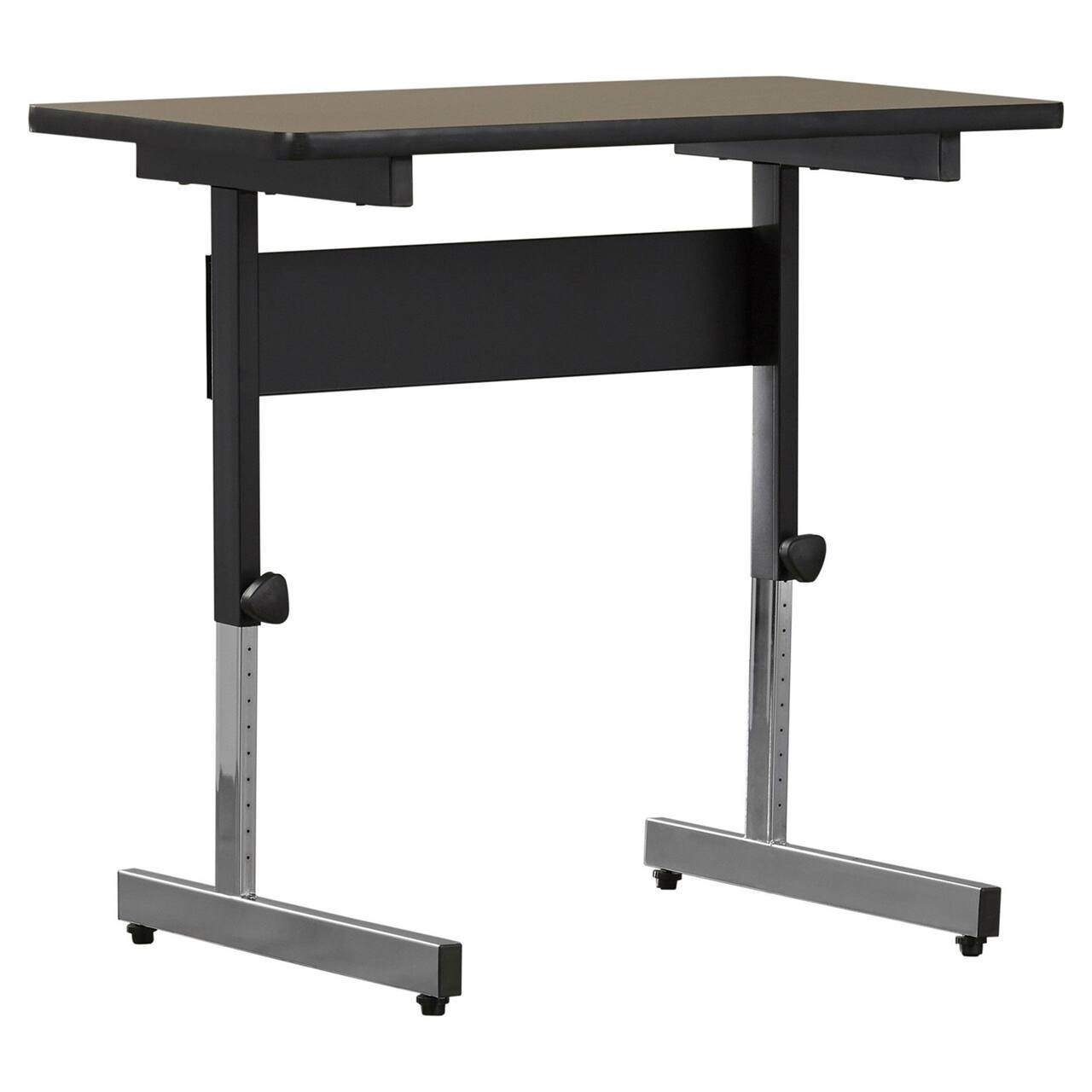 Angle. Hivvago - Stand Up Desk Adjustable Height Sitting Standing Writing Table in Walnut - Dark Brown.