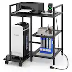 Front. Gymax - Gymax 25'' x 16'' 3-Tier Printer Table w/ Storage Shelves Wheels for Home Office Black - Black.