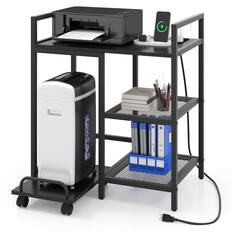 Front. Gymax - Gymax 25'' x 16'' 3-Tier Printer Table w/ Storage Shelves Wheels for Home Office Black - Black.