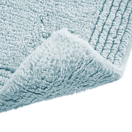 Left. APRILSOUL - Cloud Soft 3000 GSM Cotton Bath Mat Reversible Machine Washable Oeko Tex Certified - Blue.