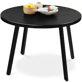 Best Choice Products - 35.5in Mid-Century Modern Round Dining Table w/ Steel Legs, Adjustable Feet - Black