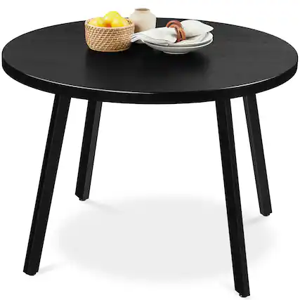 Front. Best Choice Products - Best Choice Products 35.5in Mid-Century Modern Round Dining Table w/ Steel Legs, Adjustable Feet - Black - Black.