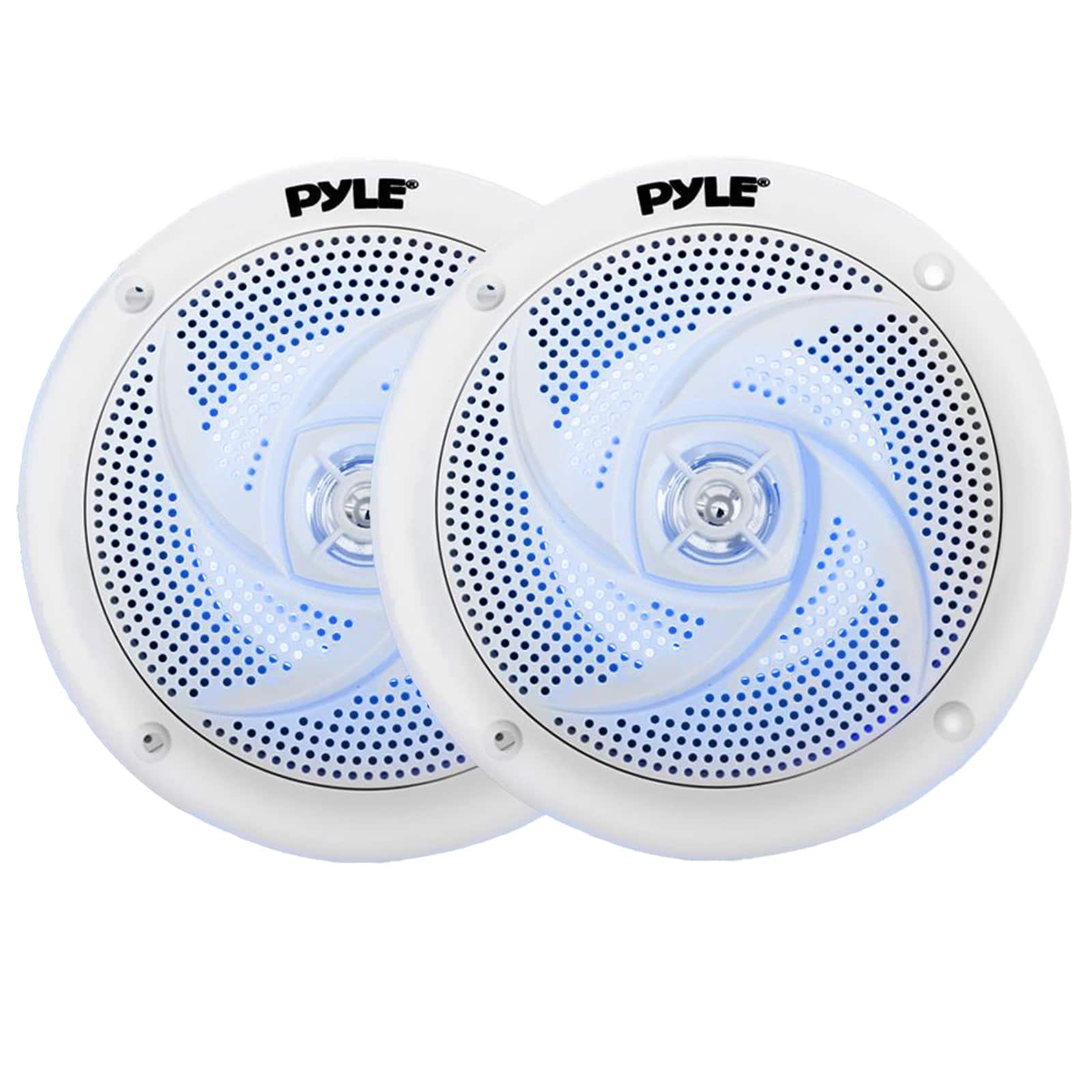Pyle - PLMRS43WL 4" 100 Watt Max Power Marine Low Profile 2-Way Blue Light LED Audio Speakers (Pair) - White