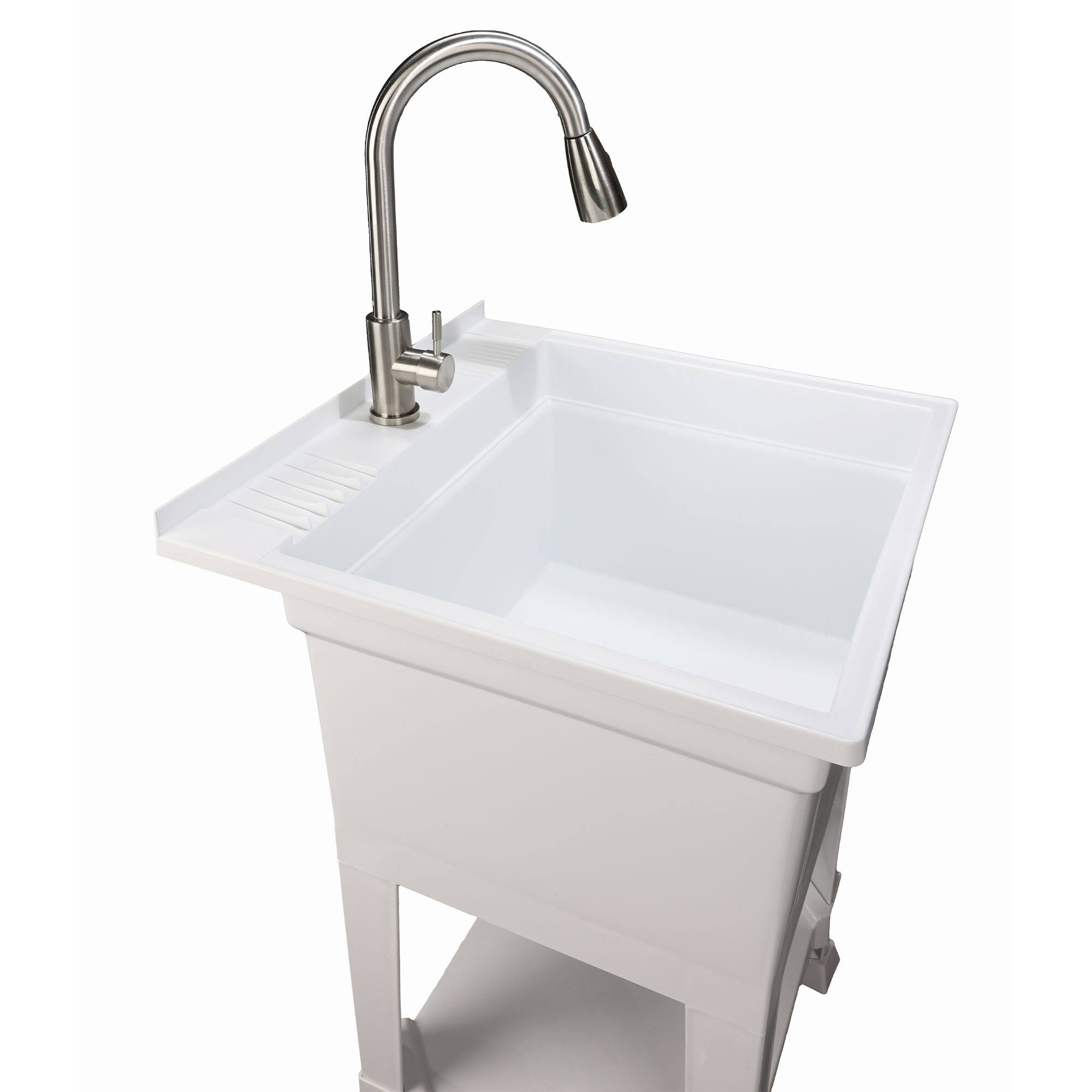Alt View 7. UTILITYSINKS - UTILITYSINKS Plastic 24" Freestanding Compact Workshop Utility Tub Sink, White - White.