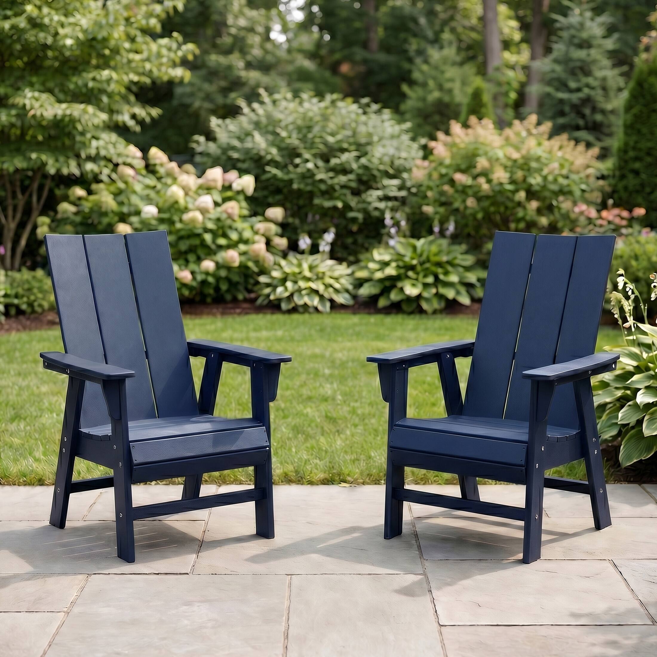 Angle. WestinTrends - WestinTrends Ashore Outdoor Patio HDPE Plastic Modern Adirondack Dining Chairs (Set of 2) - Navy Blue.
