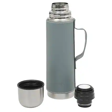 Front. Mr. Coffee - Mr. Coffee Leatherette Stainless Steel 23oz Thermal Bottle with Lid in Blue - Blue.