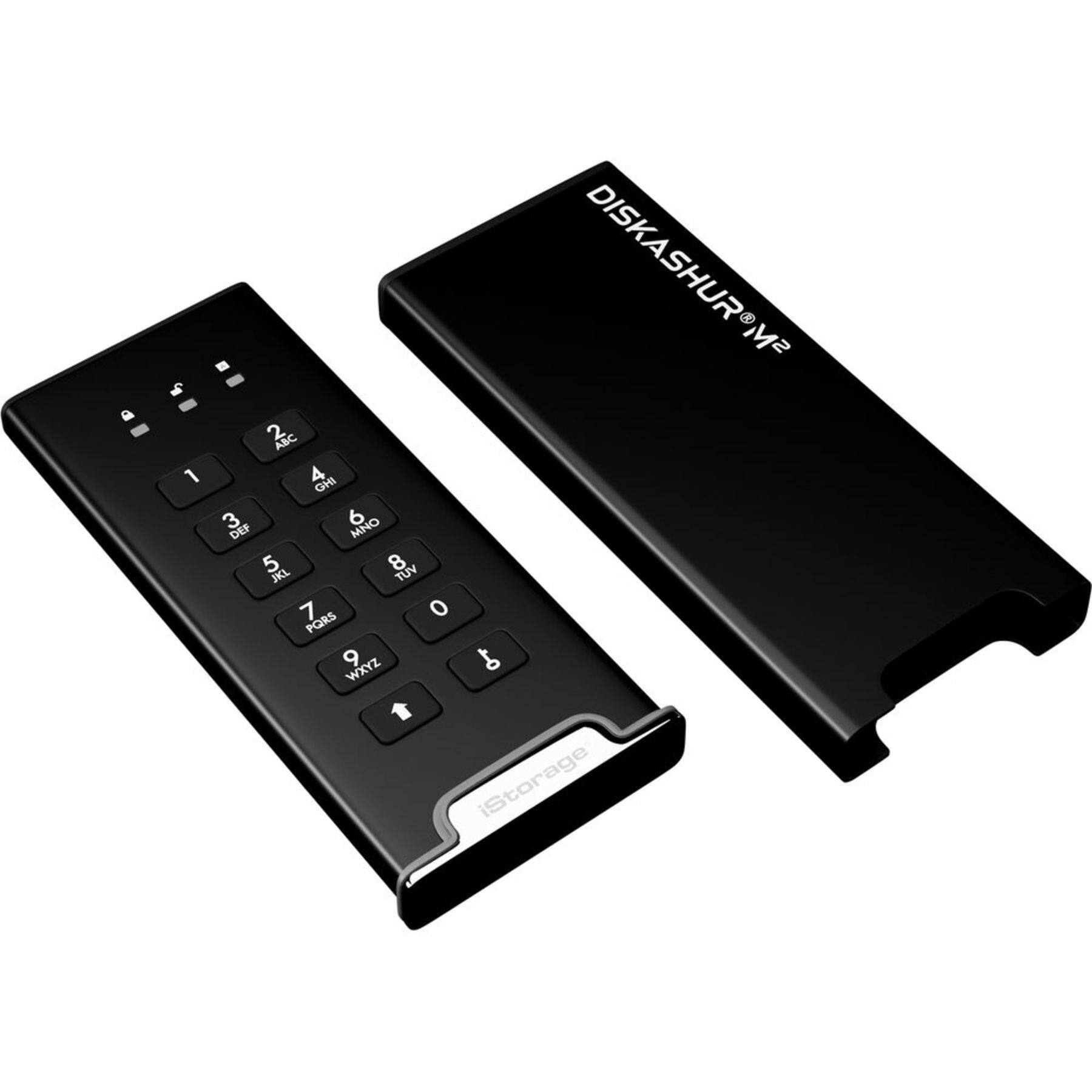 Left. iStorage - diskAshur M² 2TB External USB 3.2 Gen 1 Portable Secure SSD with Hardware Encryption - Black.