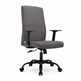 LeisureMod - Evander Ergonomic Leather Office Chair, Aluminum Frame, Adjustable Height, Swivel Desk Chair for Home Office Workspace - Gray
