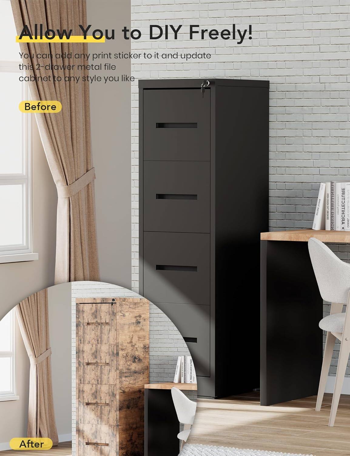 Allow You to DIY Freely!

You can add any print sticker to it and update this 2-drawer metal file cabinet to any style you like

Before

After