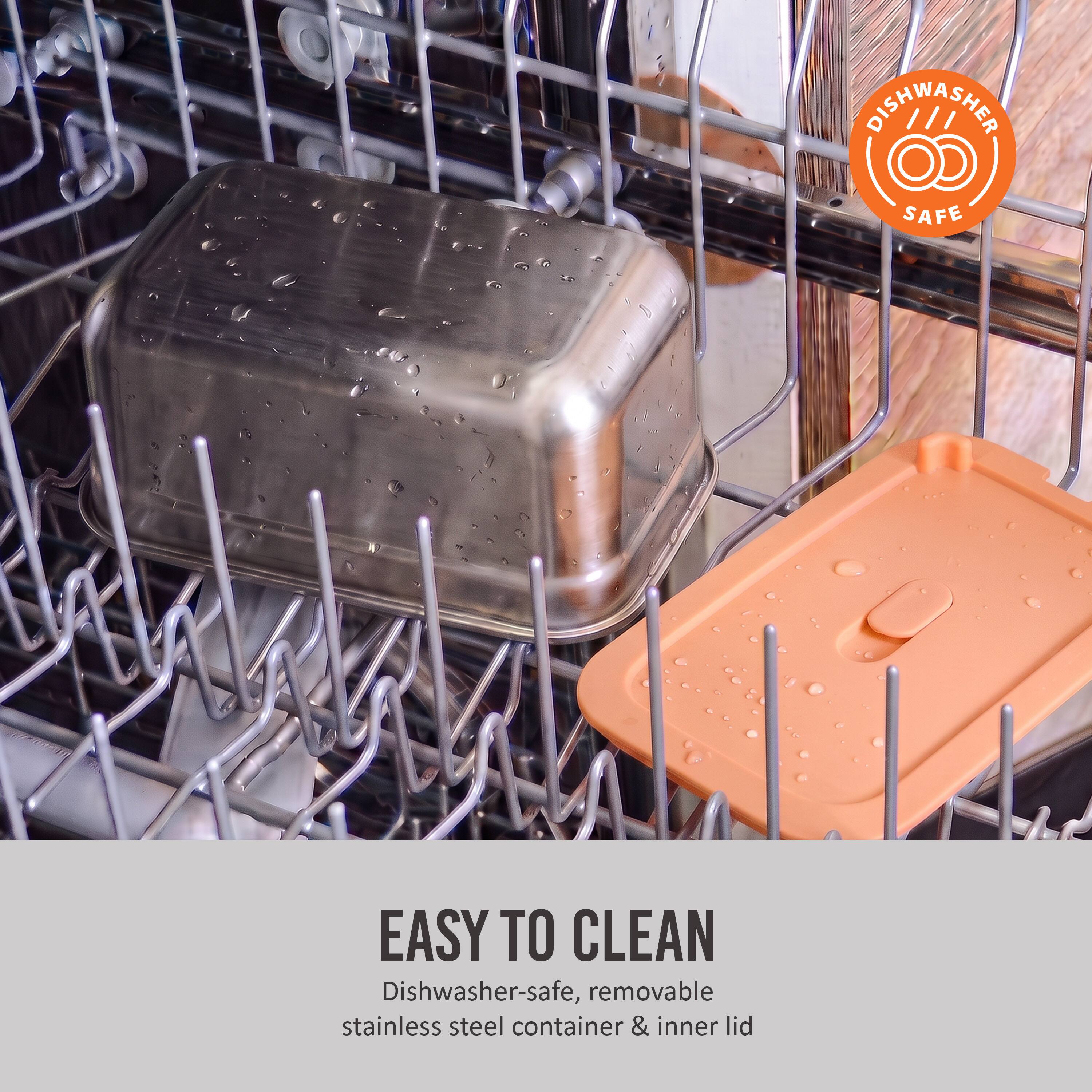 RISHWASHER  
SAFE  
EASY TO CLEAN  
Dishwasher-safe, removable stainless steel container & inner lid