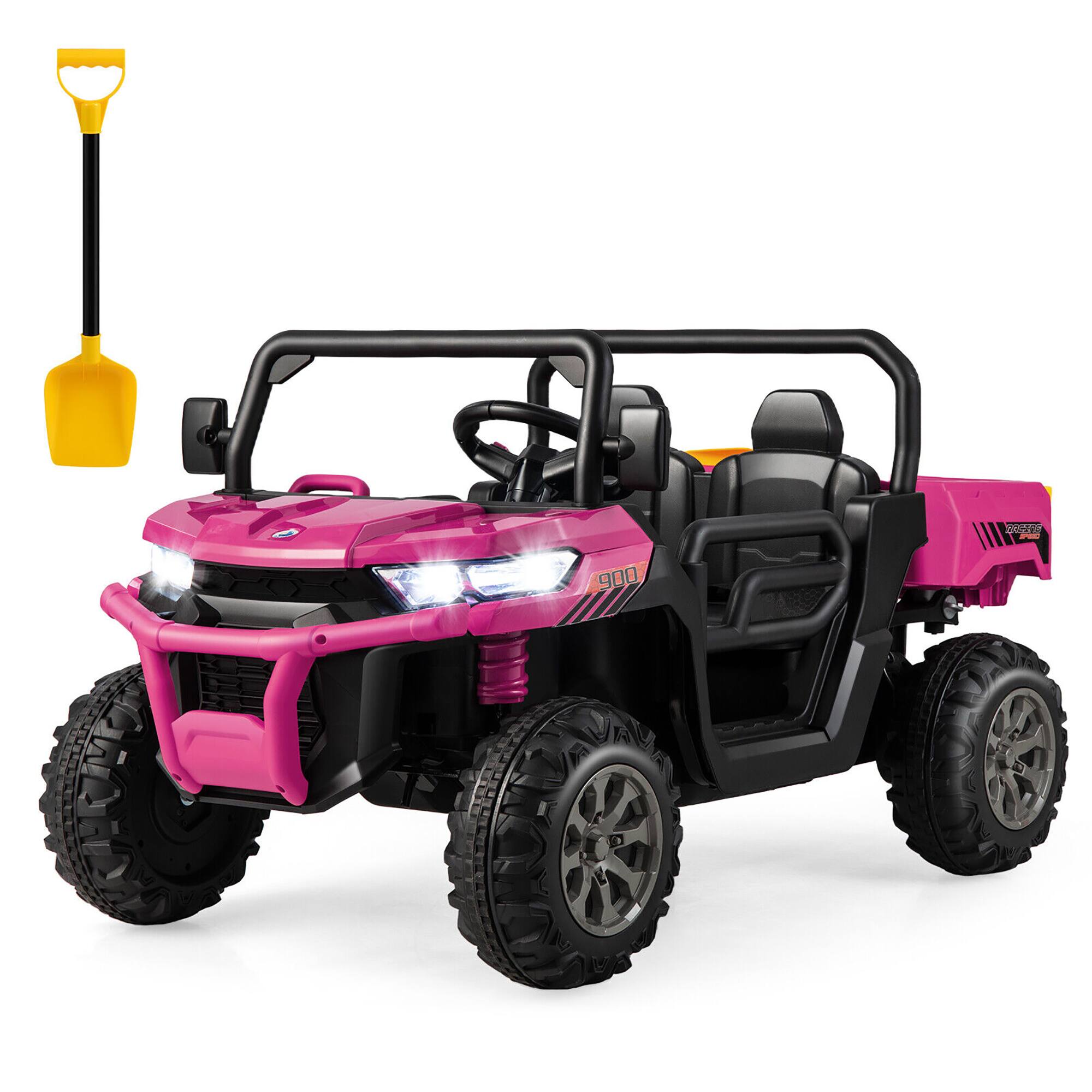 Gymax - 12V 2 Seater Ride On UTV Dump Truck Remote w/ Electric Dump Bed & Shovel - Pink