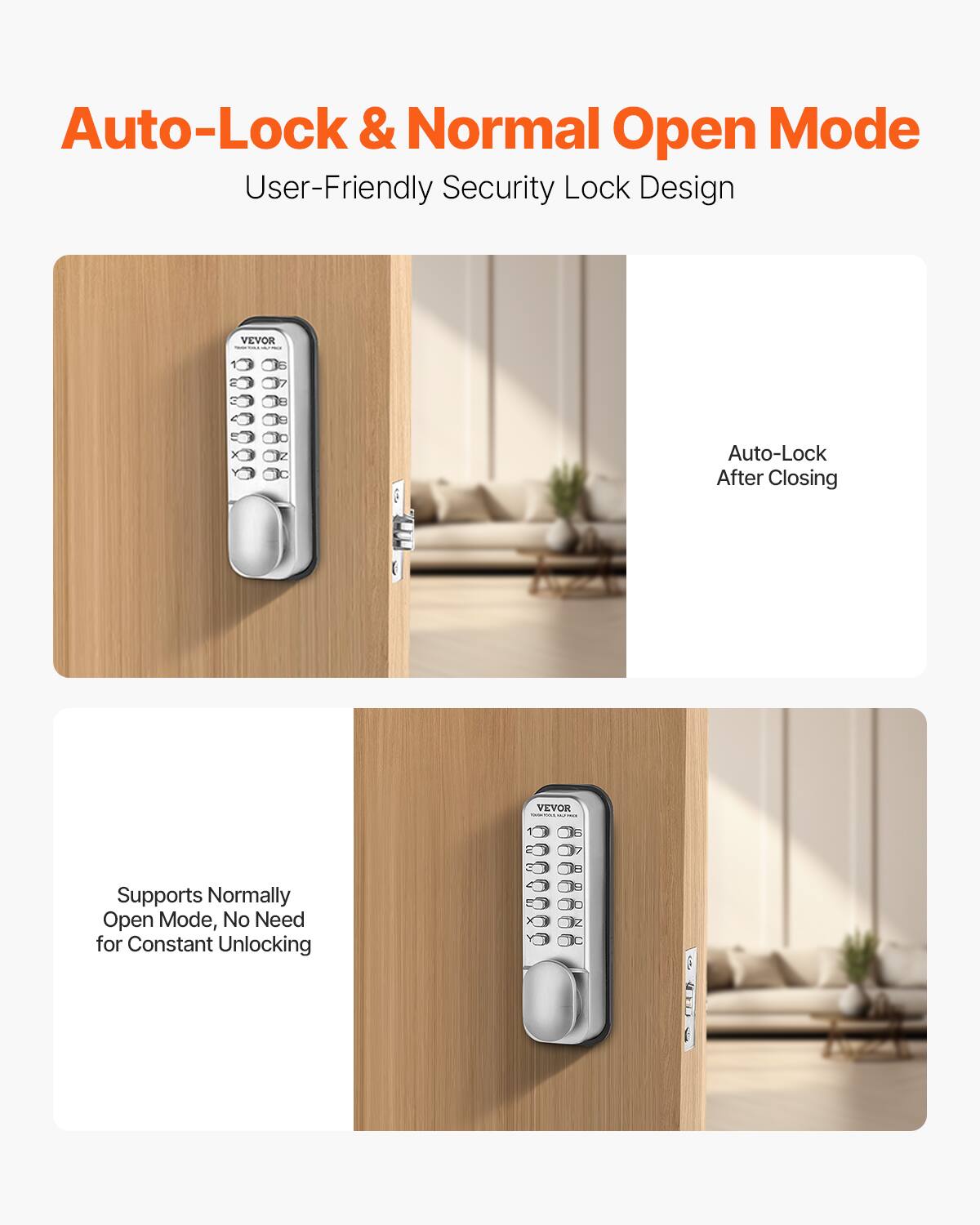 Auto-Lock & Normal Open Mode  
User-Friendly Security Lock Design  

Auto-Lock After Closing  

Supports Normally Open Mode, No Need for Constant Unlocking