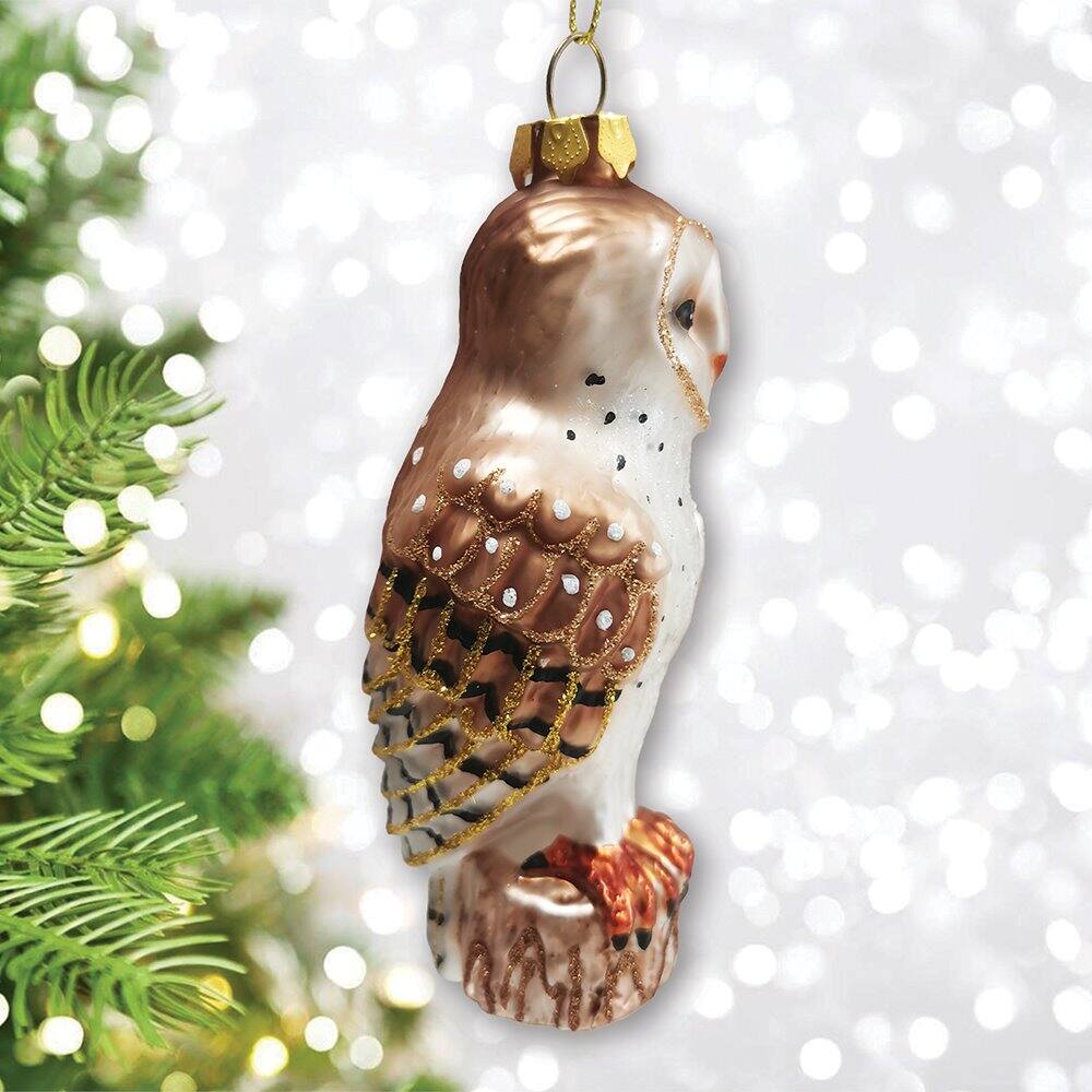Left. OrnamentallyYou - Classic Barn Owl Glass Christmas Ornament - Multi-colored.