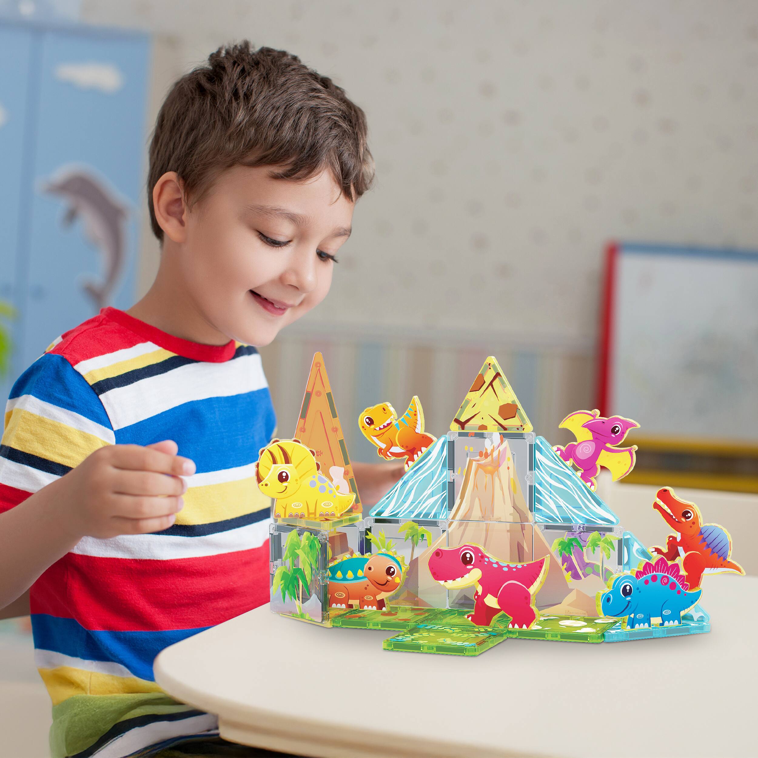 Alt View 1. PicassoTiles - PICASSO-TILES Magnetic Tiles for Kids, 26PCS Dinosaur Theme, Construction STEM Building Blocks Educational Toy.