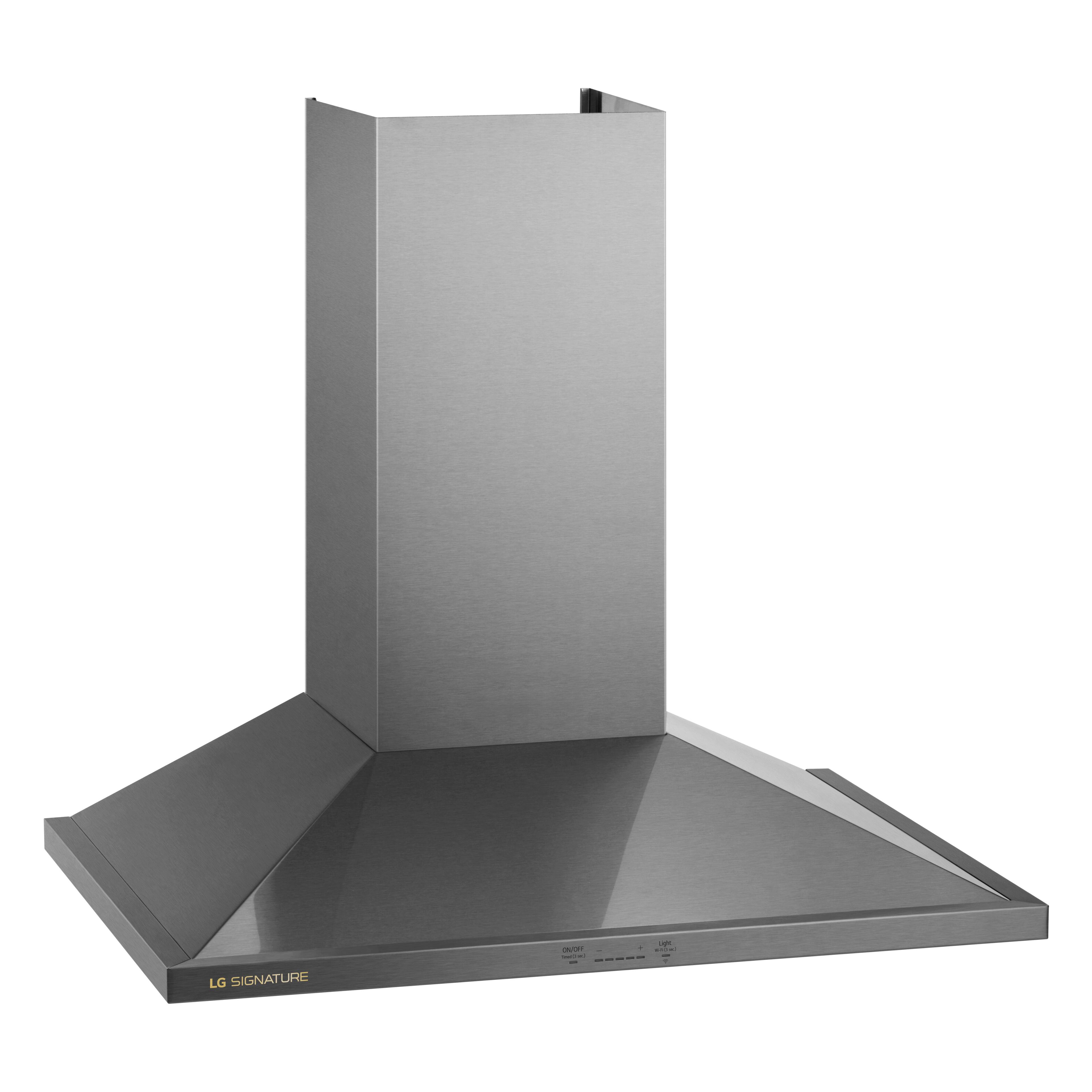 Angle. LG - SIGNATURE 30" Externally Vented Wall Mount Smart Range Hood - Stainless Steel.