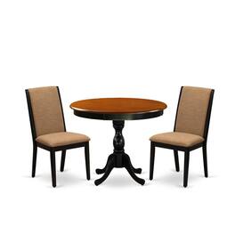 East West Furniture - 3-Pc Dining Room Table Set Consists of a Dining Table and 2 Light Sable Linen Fabric Parsons Chairs - Multi-Color