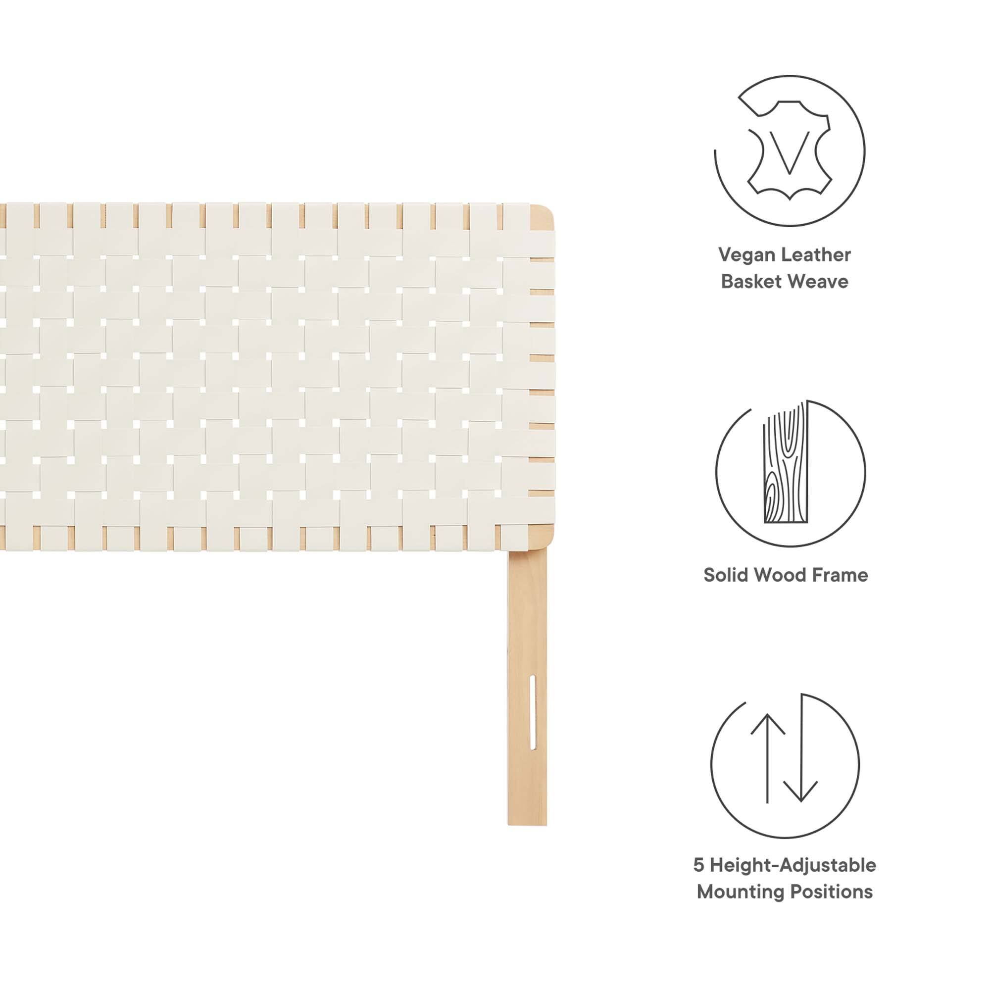 Vegan Leather Basket Weave  
Solid Wood Frame  
5 Height-Adjustable Mounting Positions