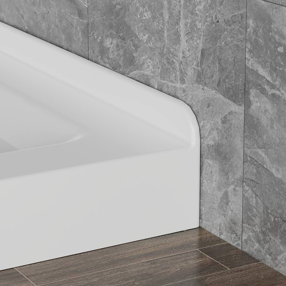 Back. JUJABU - 36"x36" Shower Base 3.3" Height Anti-slip Acrylic Center Drain Double Threshold Shower Basin in White - White.