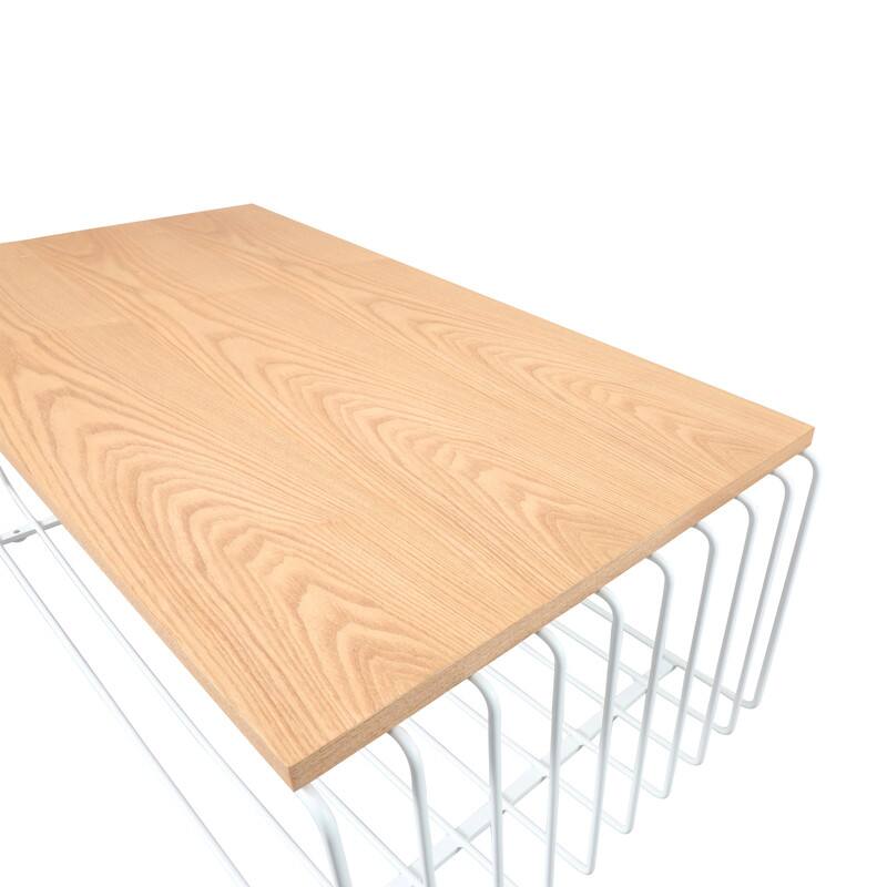 Alt View 5. LeisureMod - Walden Modern Ash Wood Veneer Coffee Table with Powder Coated Steel Base for Home Living Room - White.