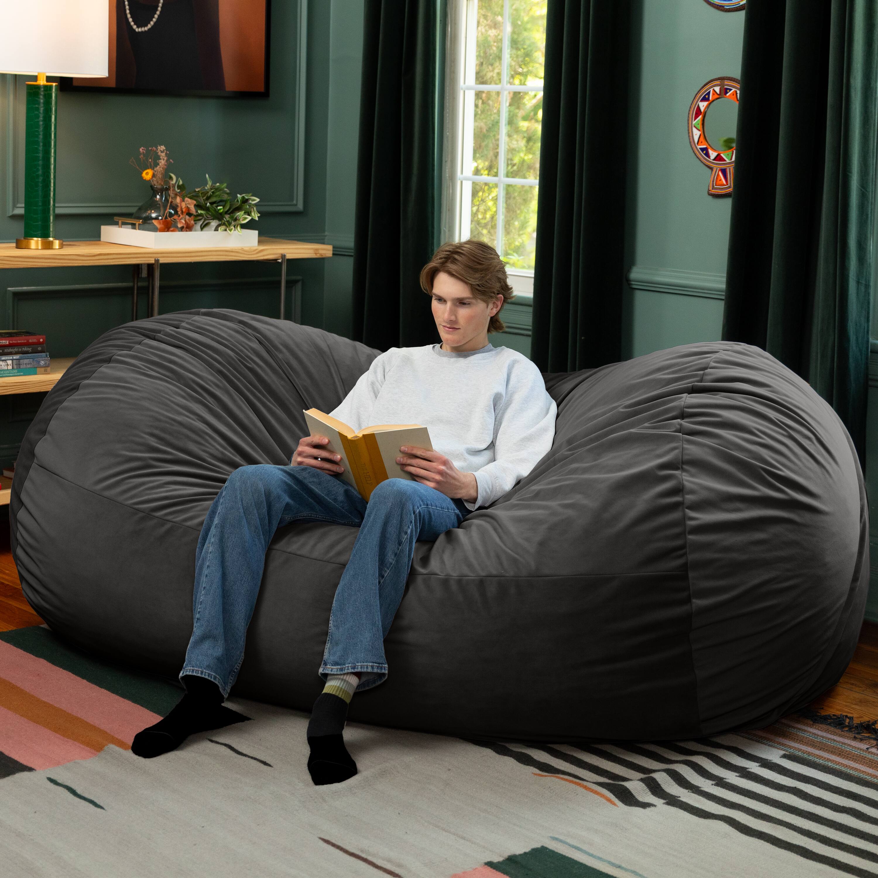 Alt View 2. Jaxx - Jaxx Grand Lounger 7 Foot Bean Bag Sofa -Lush Velvet Black - Lush Velvet Black.