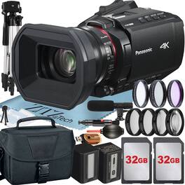 Bundle - Panasonic - HC-X1200 Camcorder UHD 4K HDMI + 2x 32GB Card + Case + Filter Kit + Tripod + ZeeTech - Black