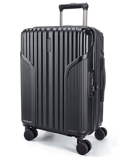 Front. ESBANY - Carry On Luggage 22x14x9 Airline Approved, Lightweight luggage with Spinner Wheels, 20 Inch Expandable Hardside Carry On - Black.