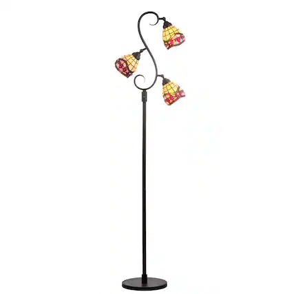 Front. Jonathan Y - Walker Tiffany-Style 70.5" Multi-Light LED Floor Lamp, Bronze - Bronze.