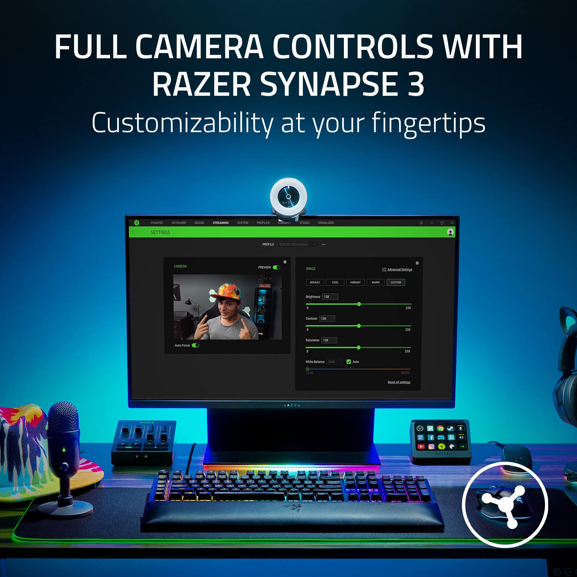 Full Camera Controls with Razer Synapse 3 Customizability at your fingertips.