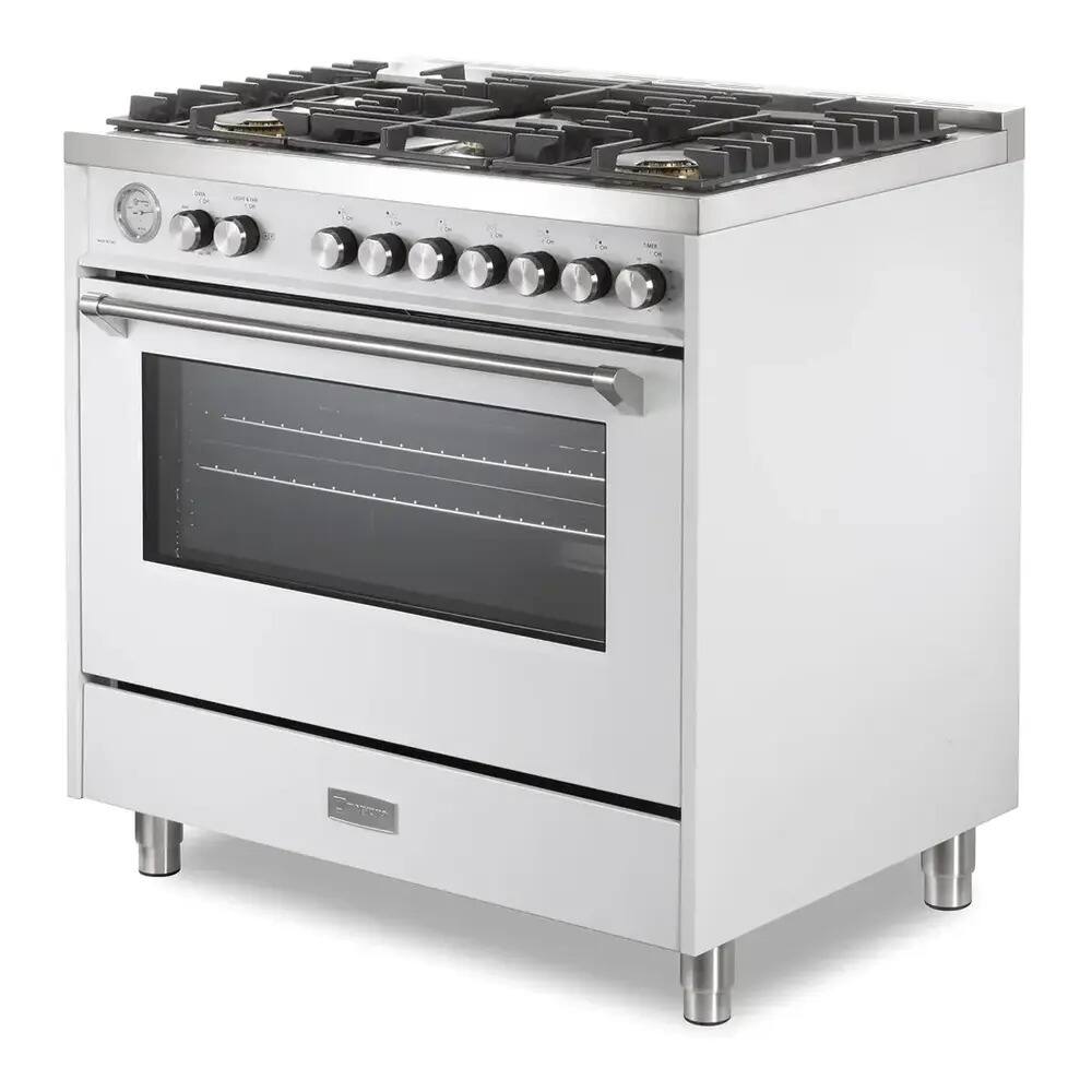 Alt View 3. Verona - Verona Ultima 36" Gas Range with 5 Sealed Burners in White - White.