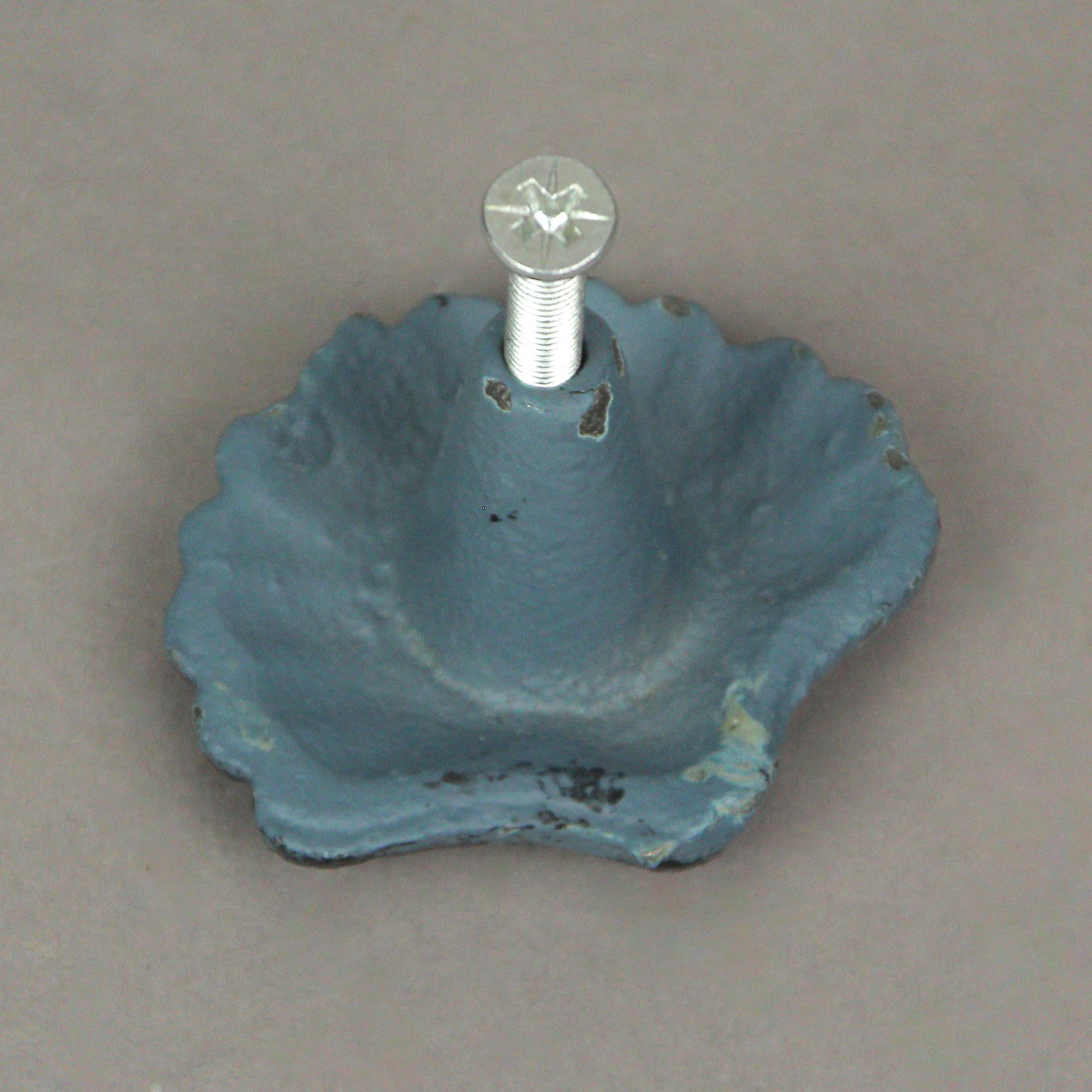 Alt View 7. Zeckos - Set of 6 Blue Cast Iron Scallop Sea Shell Drawer Pulls Nautical Cabinet Knobs - Light Blue.